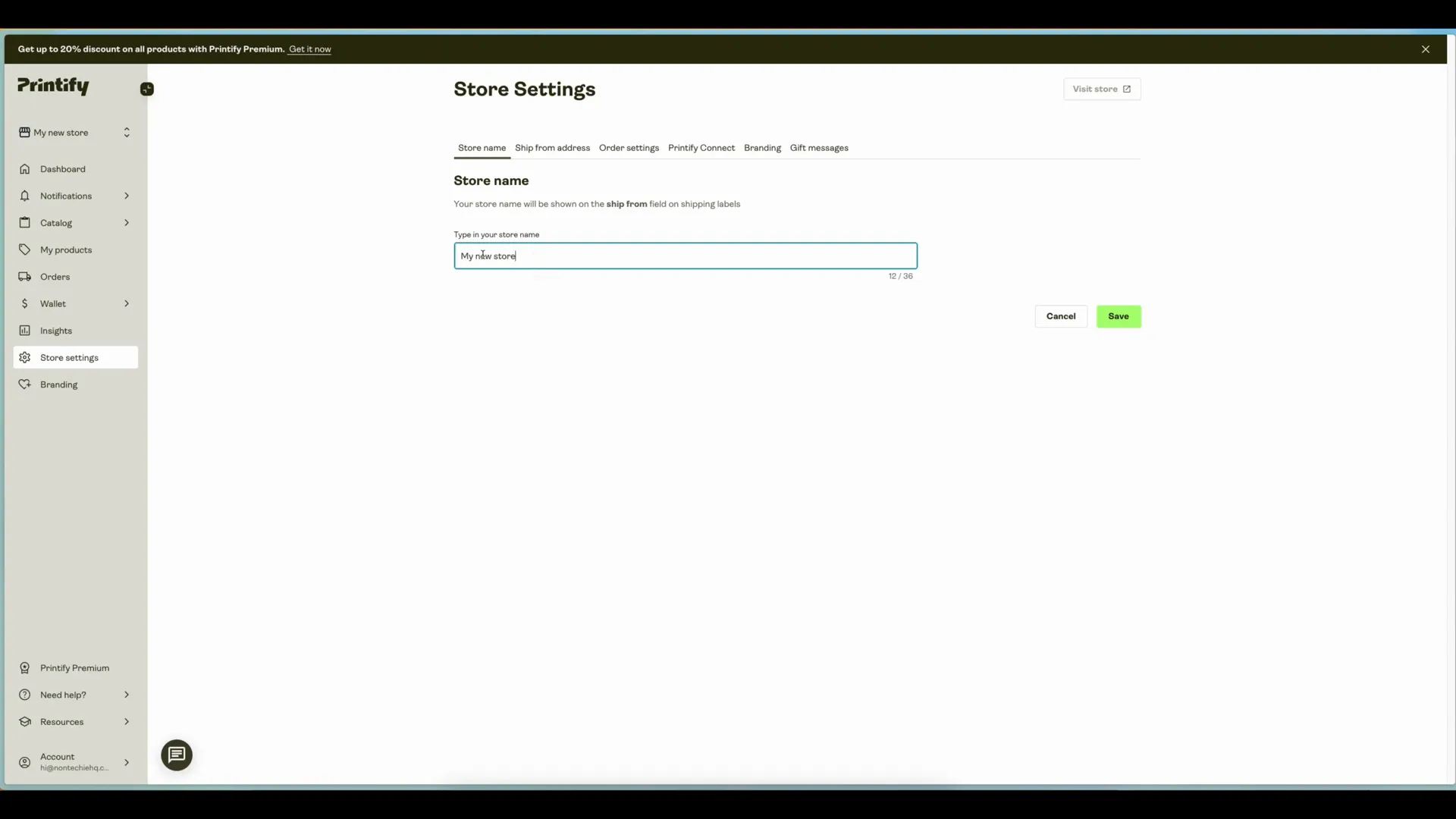 Store settings in Printify