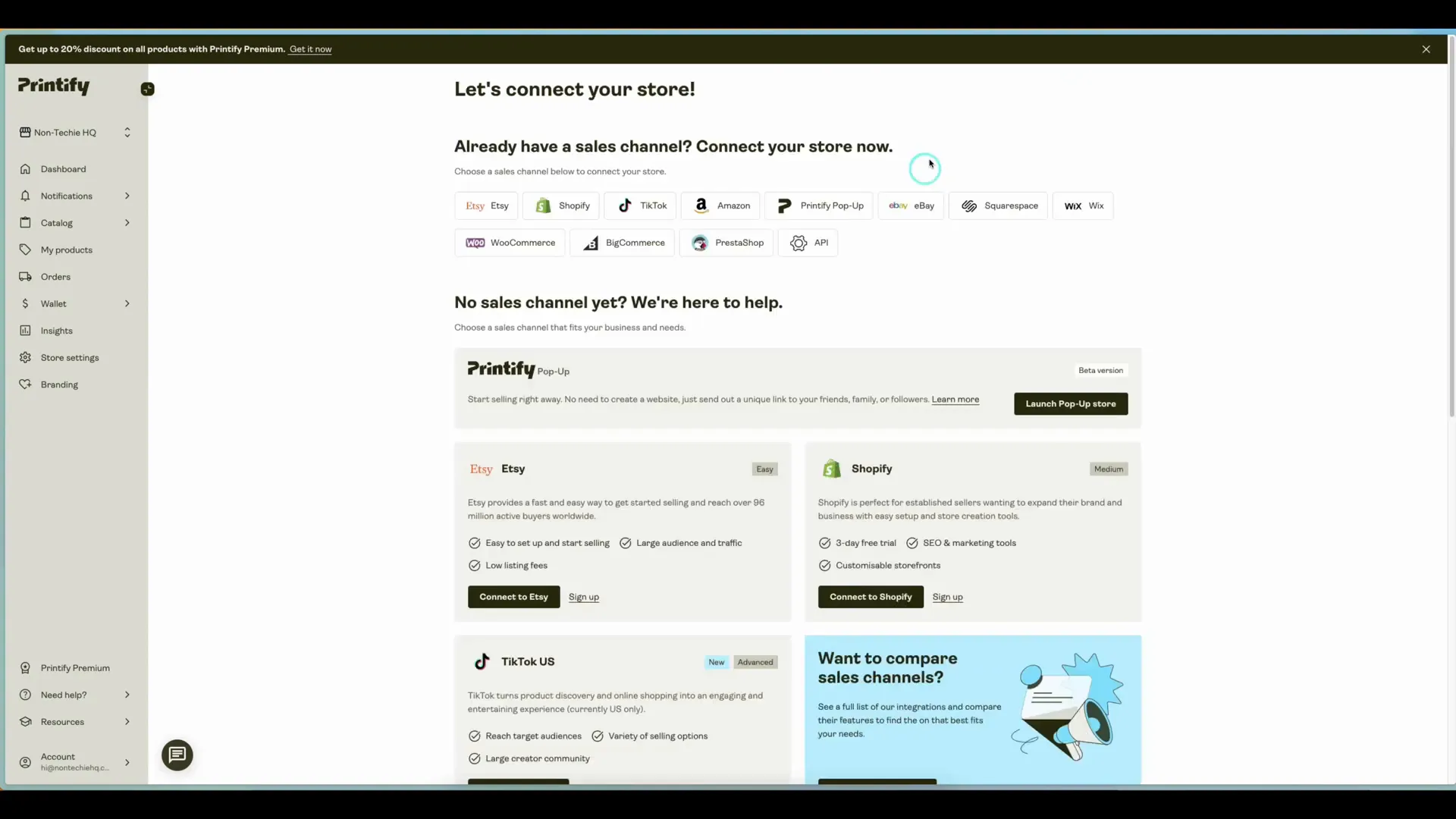 Integrating Printify with sales channels